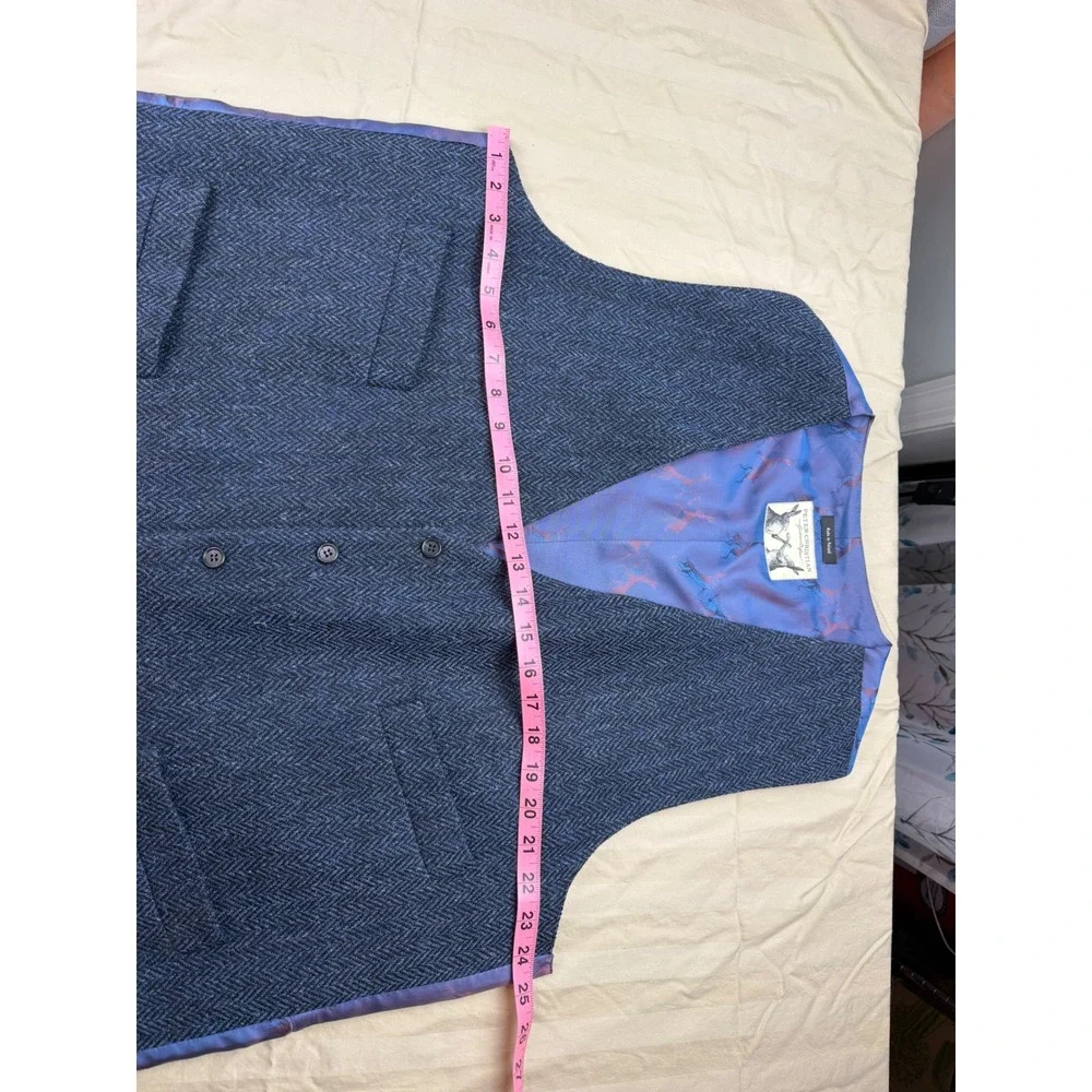 Peter Christian Harris Tweed Blue Herringbone Wool Waistcoat Vest Mens 50R MW22
